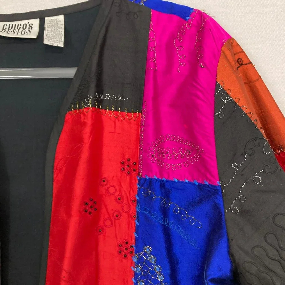 Chico's Multi Color Patchwork Embroidered Boho 10… - image 3